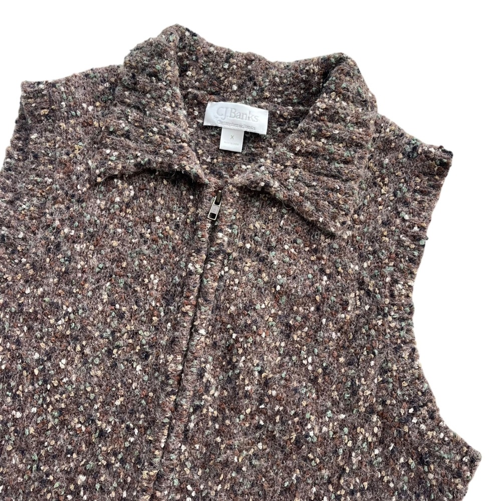 CJ Banks Women's X Brown Teal Textured Zip Collar Mohair Blend Knit Sweater Vest